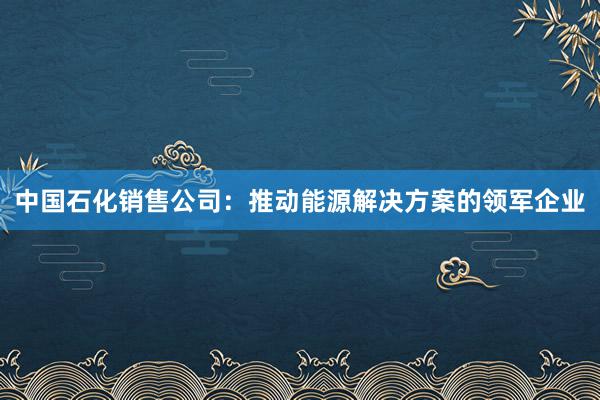 中国石化销售公司：推动能源解决方案的领军企业